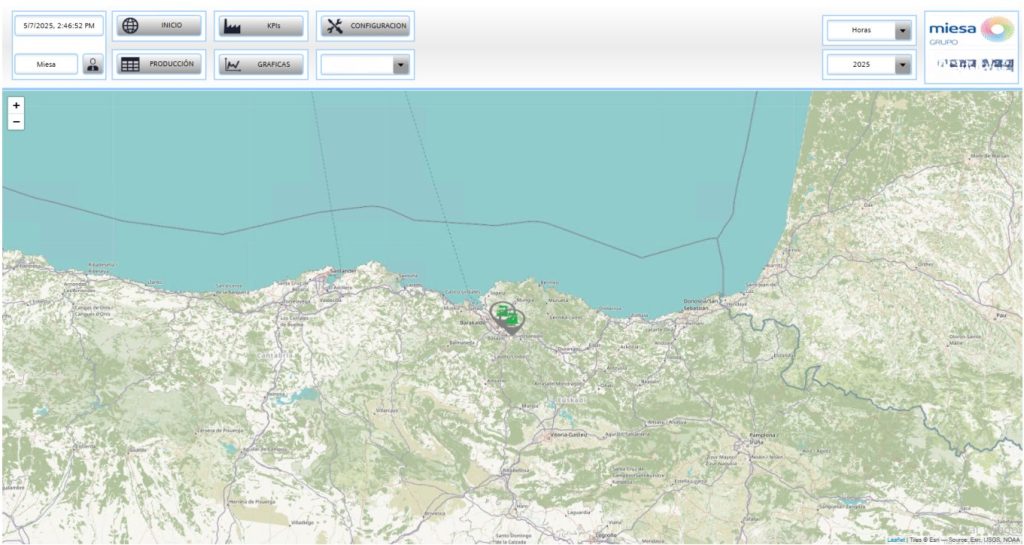 Mapa de plantas con acceso a KPIs, producción y gráficas